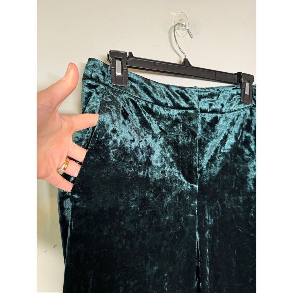 Cynthia Rowley emerald green velvet velour wide leg dress pants trousers - Picture 2 of 7